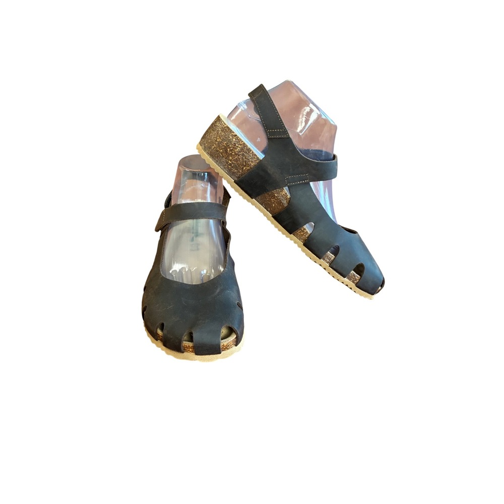 BioNatura Italy Brown Leather Mary Jane Fisherman Cork Wedge Sandals Womens 41